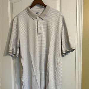 Lands' End Men's B&T Beige/White Striped Polo Shirt XXL/T